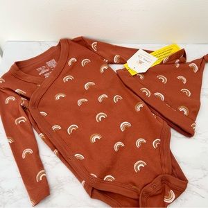 4/$25 NWT Little Co. by Lauren Conrad Rainbow Onesie Hat Set in Burnt Orange 12M